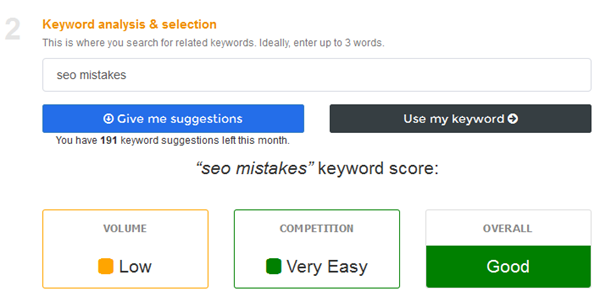 keyword analysis and selection in webtexttool