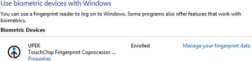Fingerprint biometric device detected windows 7