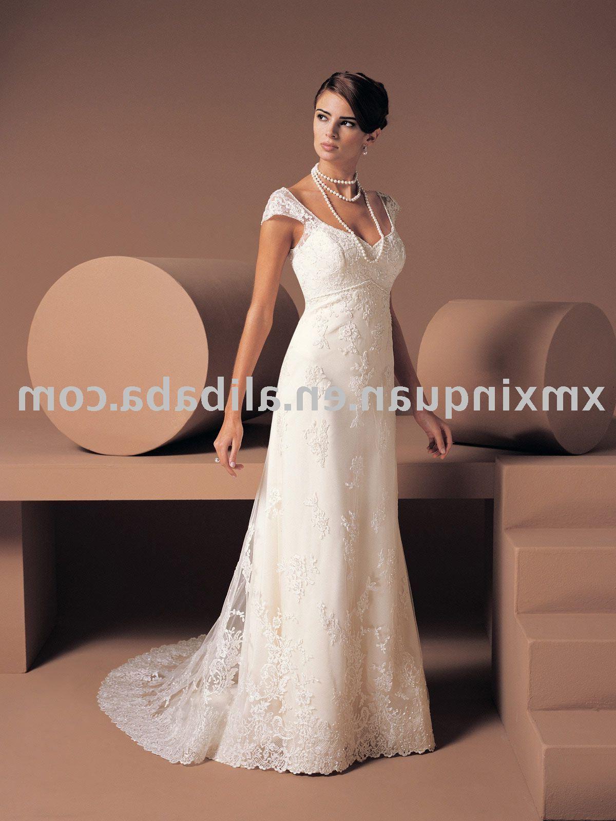 wedding dresses with short sleeves and lace EFW132 Elegant cap sleeve lace