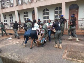 PHOTOS: Police And Civil Defence Officials Fight Over Bucket At APGA Chairman's Birthday mygistertain