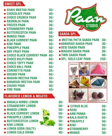 Paan Studio menu 