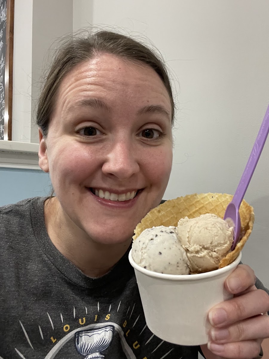 Waffle bowl with cookies & cream and brown sugar cinnamon ice creams!