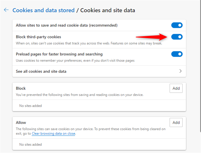 Bloquear cookies de terceros en Microsoft Edge