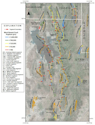 Wasatch Fault with major faults and segments along the Wasatch Front