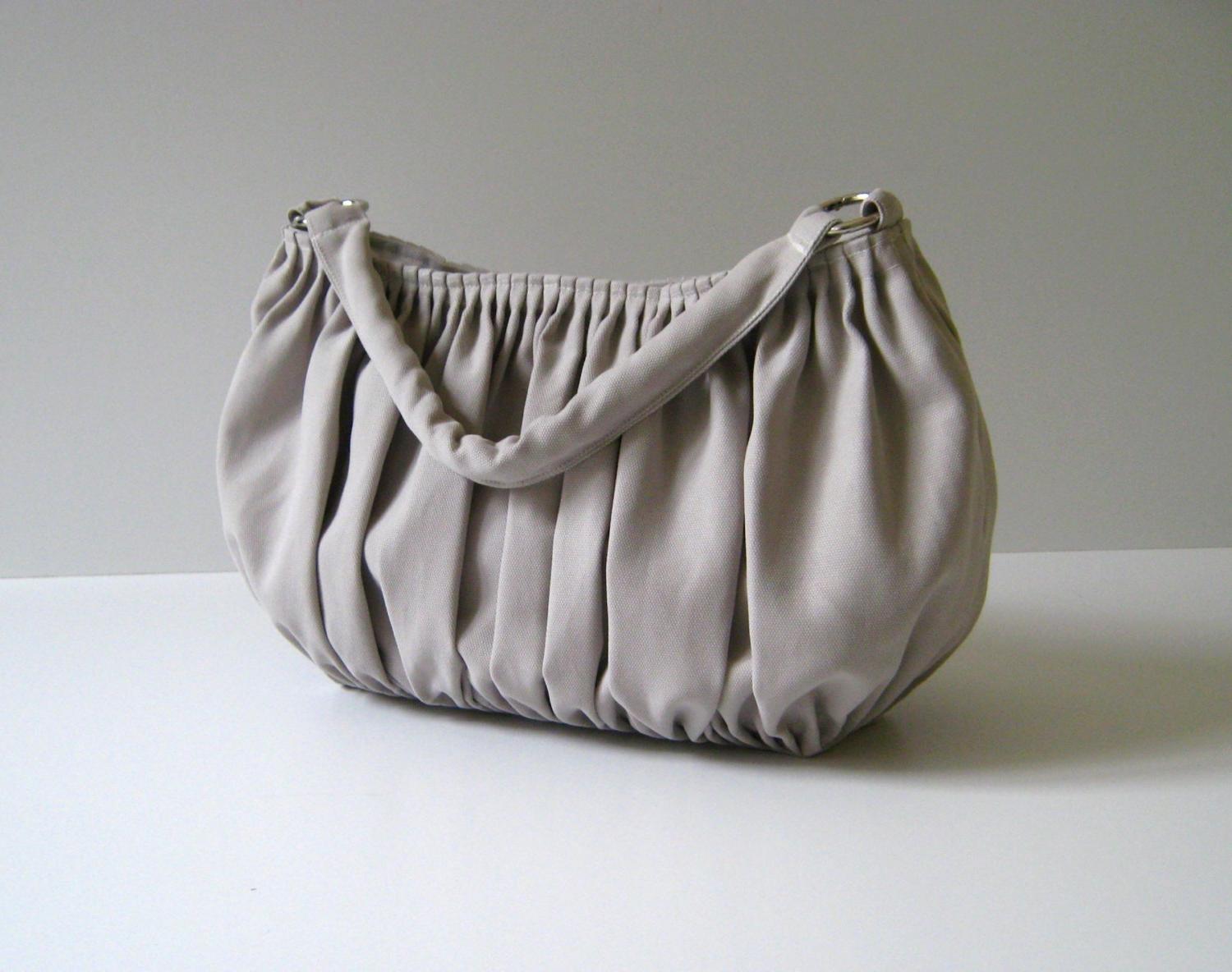 Canvas Pleated Bag   Shoulder Bag   BELLA IN KHAKI   Large   Drapery   Chic