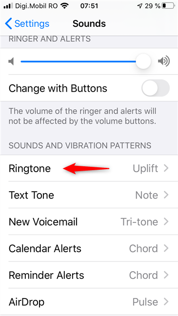 De Ringtone-categorie met instellingen in iOS