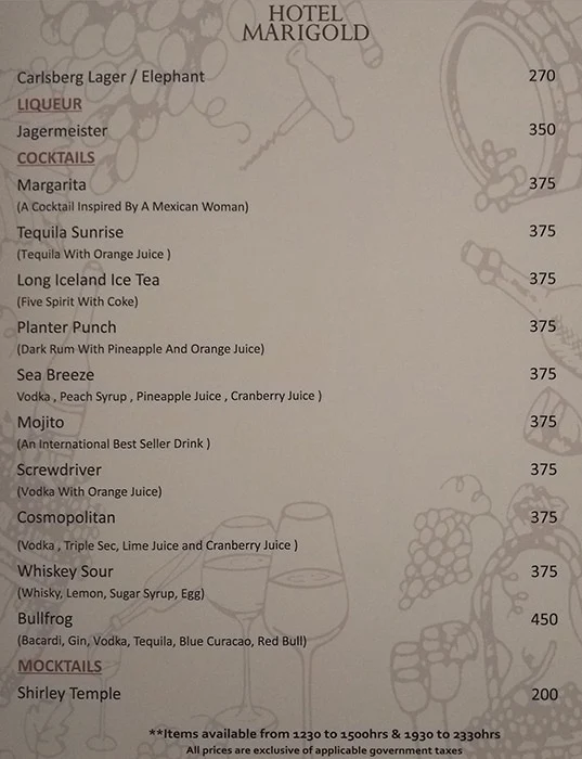 All Spices - Hotel Marigold menu 