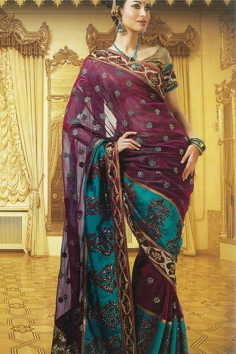 Purple and Teal Georgette