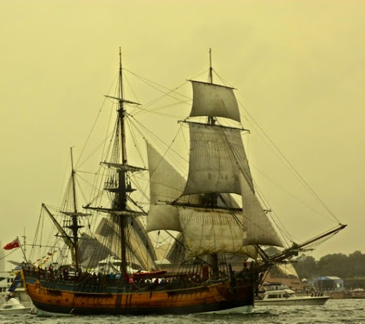 The replica Endeavour. Celebrating Australia Day in Sydney Harbour