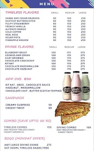 Shakes and Cream menu 1