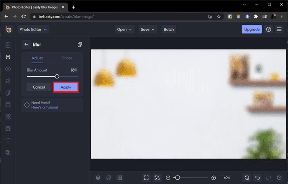 หน้าตัวเลือกเบลอ Befunky  วิธีเบลอพื้นหลังในการซูมใน Windows 10