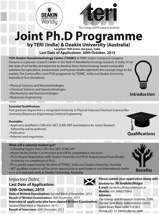 TERI-Deakin NanoBiotech PhD Program 2016