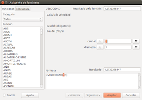 Cálculos hidraúlicos con LibreOffice. Velocidad