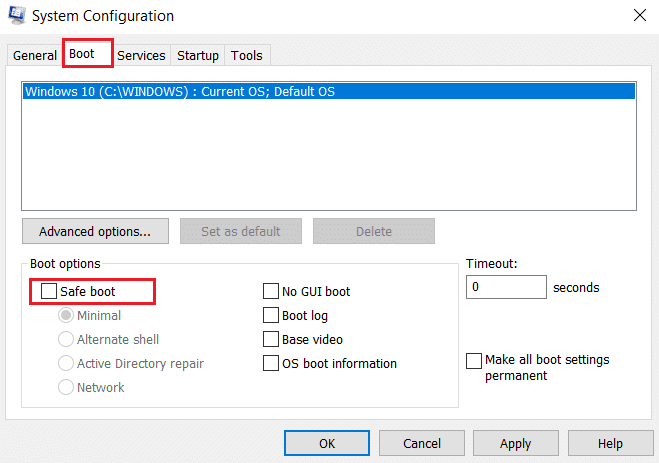 Option de démarrage sécurisé