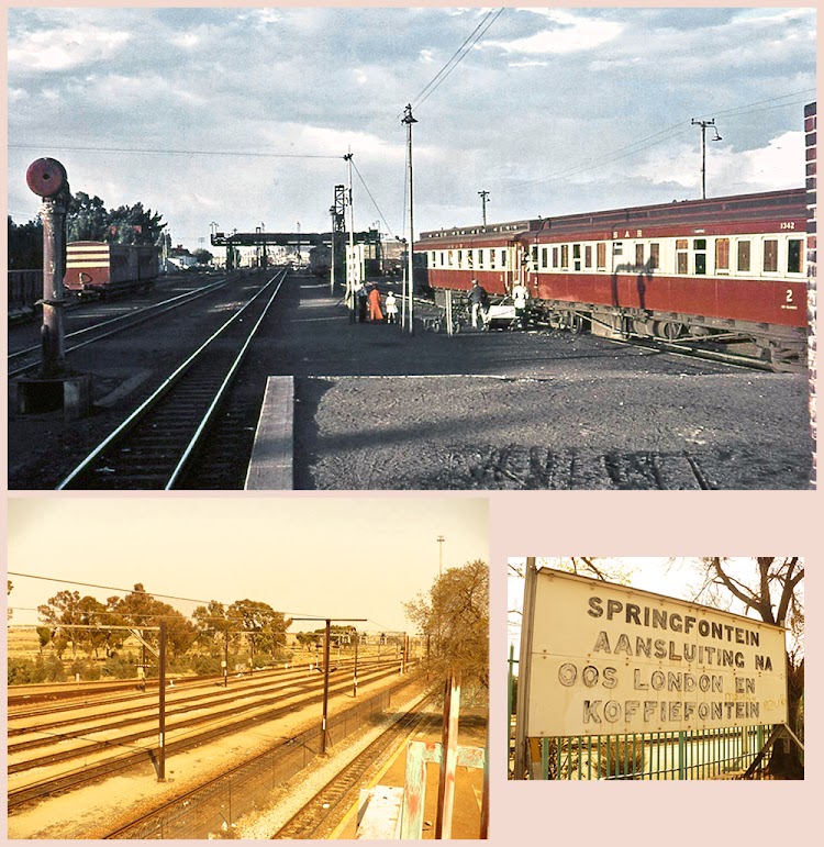 Top: A photo circa 1965 of a train in Springfontein. Photographer unknown. Bottom left: The station that was once packed with trains and people. Right: In its day, Springfontein's station was an important connection to various cities and towns.