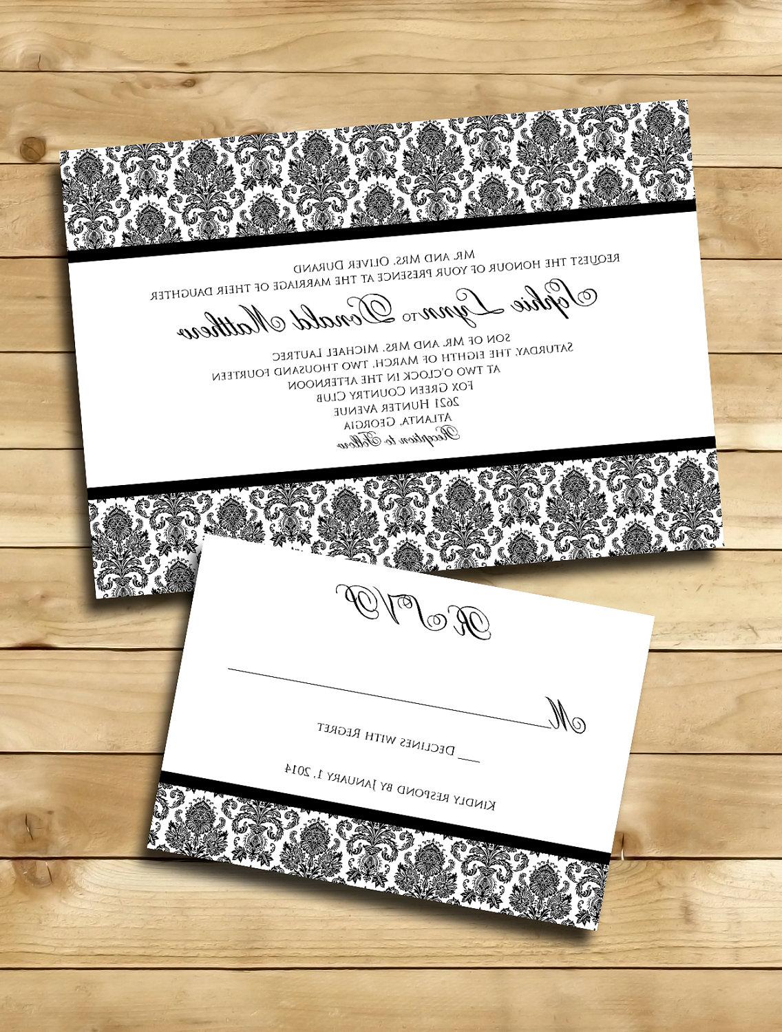 Formal Black Damask Wedding Invitations - Invitation Sample