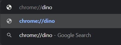 Escriba el código en la barra de URL: chrome://dino