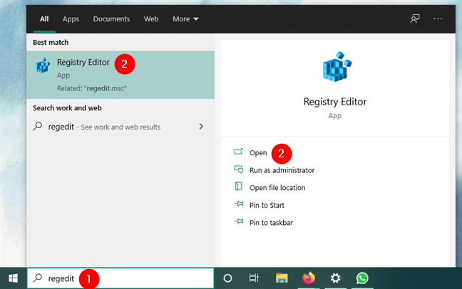 Register-editor (regedit) openen met zoeken op Windows 10