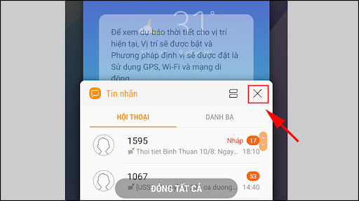 Bấm vào dấu X hoặc quẹt ngang để tắt ứng dụng