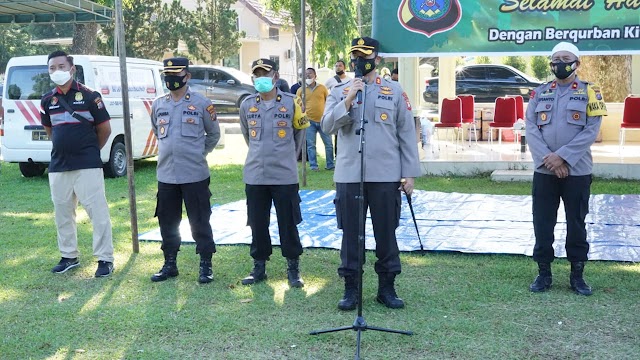 Qurban Hari ke Dua Polres Simalungun Sembelih 7 Ekor Sapi dan 3 Ekor Kambing dan di a