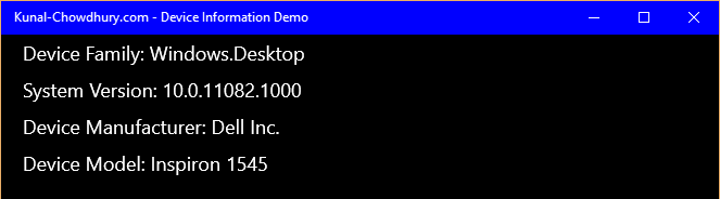 Windows 10 Universal Apps - Fetch Device Information (www.kunal-chowdhury.com)