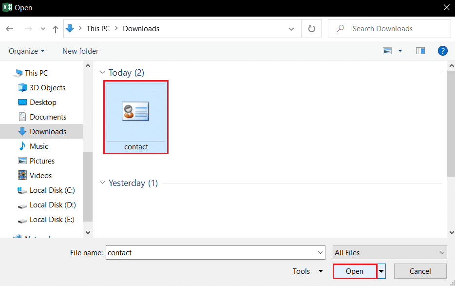 otevřete soubor cvf v ms excel.  Jak upravit soubor VCF v systému Windows 10