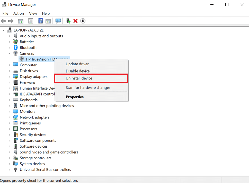 เลือกถอนการติดตั้งอุปกรณ์  Fix Zoom ไม่สามารถตรวจจับกล้องได้