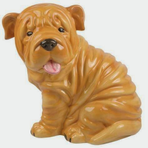  10.5 Inch Brown Shar Pei Puppy Dog Painted Ceramic Cookie Jar