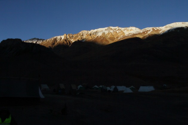 Sunset over the Chandra Taal campsite