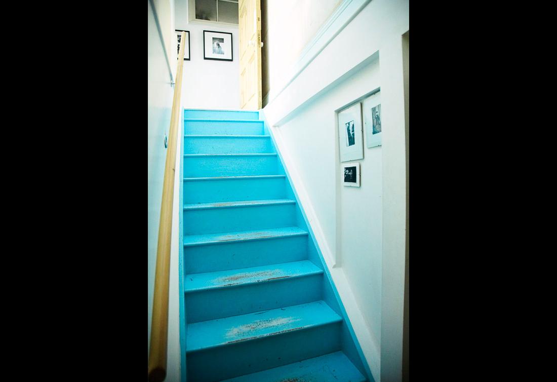 staircase in aqua blue  or