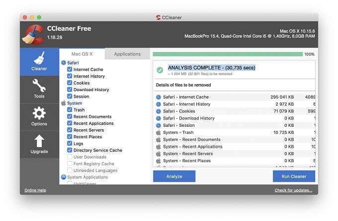 หน้าต่าง CCleaner