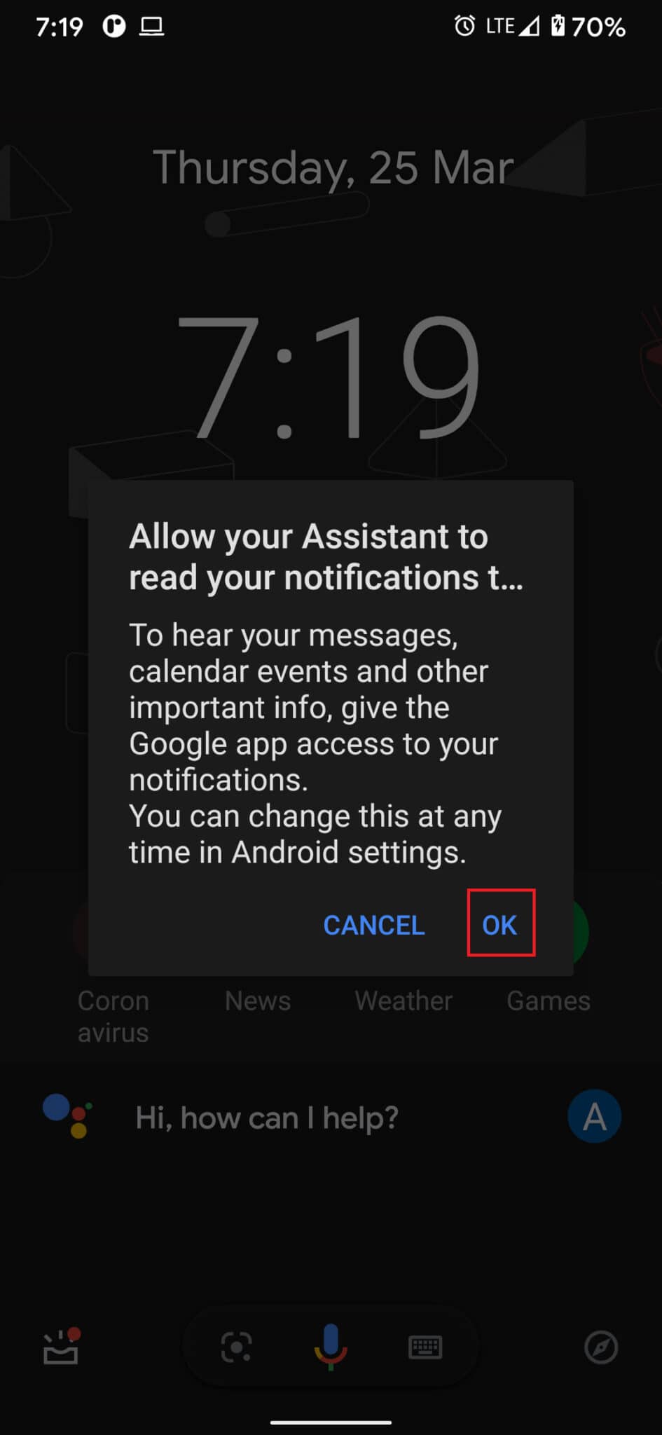 Tocca "Ok" nella finestra di autorizzazione che si apre per procedere. Come utilizzare Sintesi vocale Android