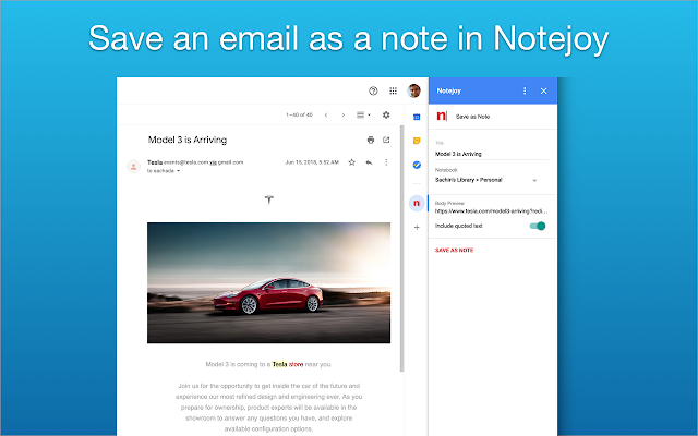 Screenshot of Notejoy for Gmail