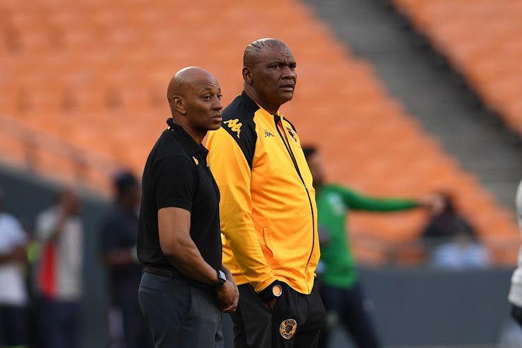 Kaizer Chiefs sporting director Kaizer Motaung Jnr and coach Molefi Ntseki during Amakhosi's Carling Knockout Cup defeat against AmaZulu at FNB Stadium on Saturday. Chiefs parted ways with Ntseki on Monday.