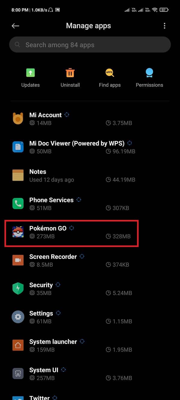 설치된 앱 목록을 스크롤하여 Pokémon GO를 선택하십시오.  |  Pokémon Go GPS 신호를 찾을 수 없는 문제 수정