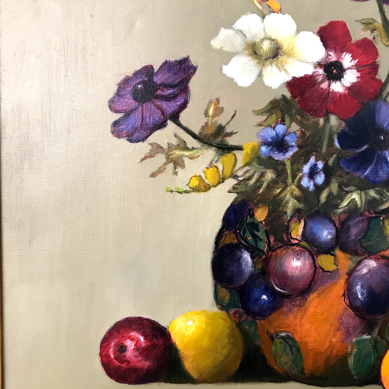 Peter Fraenkel 'Anemone Bouquet with Fruit' Still Life Oil Painting