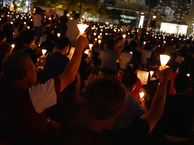 vigil in Victoria Park, Hong Kong, commemorating the anniversary of the Tiananmen Square crackdown