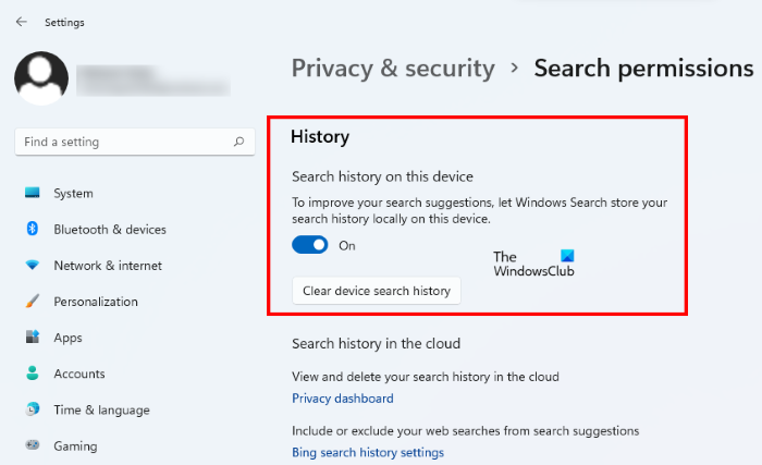 Effacer l'historique de recherche des appareils Windows 11