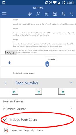 Android, Microsoft Word, invoegen, voetteksten, kopteksten, paginanummers, documenten