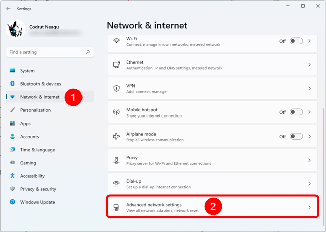 Configuración de red avanzada en Windows 11