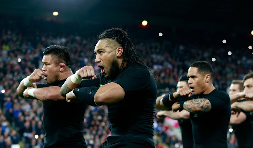 NEWCASTLE UPON TYNE, ENGLAND - OCTOBER 09: Ma'a Nonu of the New Zealand All Blacks and his team-mates perform the Haka ahead of the 2015 Rugby World Cup Pool C match between New Zealand and Tonga at St James' Park on October 9, 2015 in Newcastle upon Tyne, United Kingdom. Picture Credit: Phil Walter/Getty Images