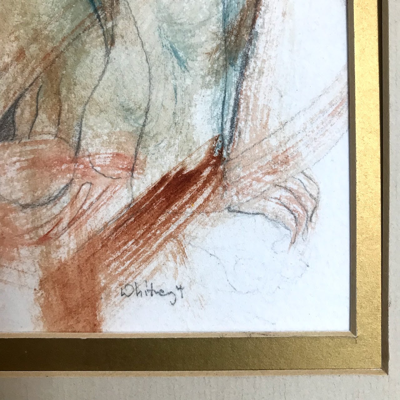 John Whitney Signed Pencil and Watercolor Drawing