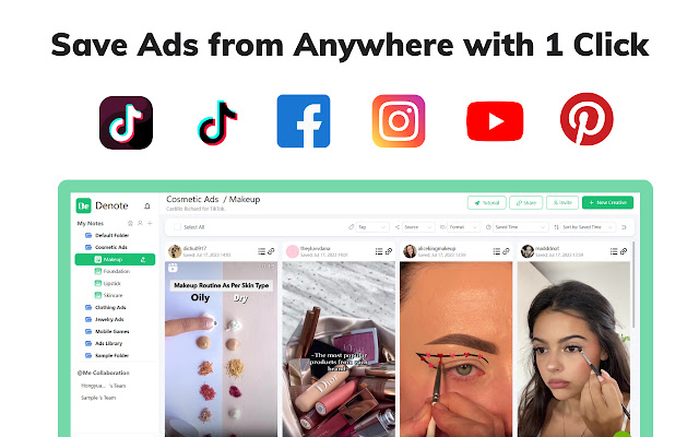 Save ads from TikTok and Facebook Ad Library. Organize and Manage them with team.