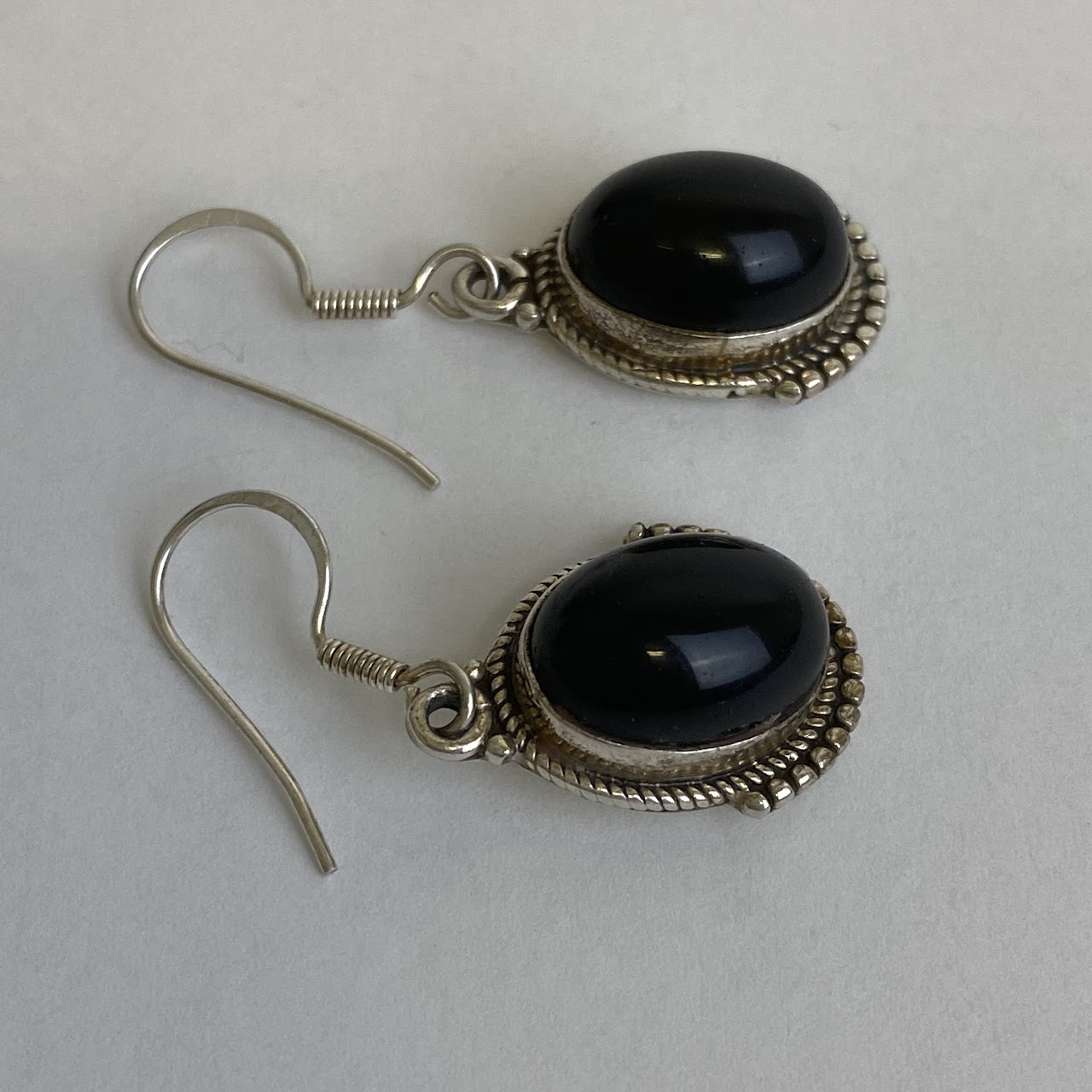 Sterling Silver & Black Stone Earrings