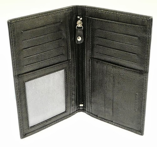 Neptune Giftware Genuine Soft Black Leather Tall Credit Card Holder / Wallet / Jacket Wallet- Has 12 Card Slots (plus 1 window for ID) - Notes & Zip Up Section