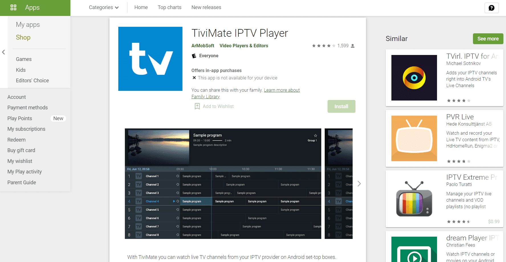 Trivimate IPTV player google playstore