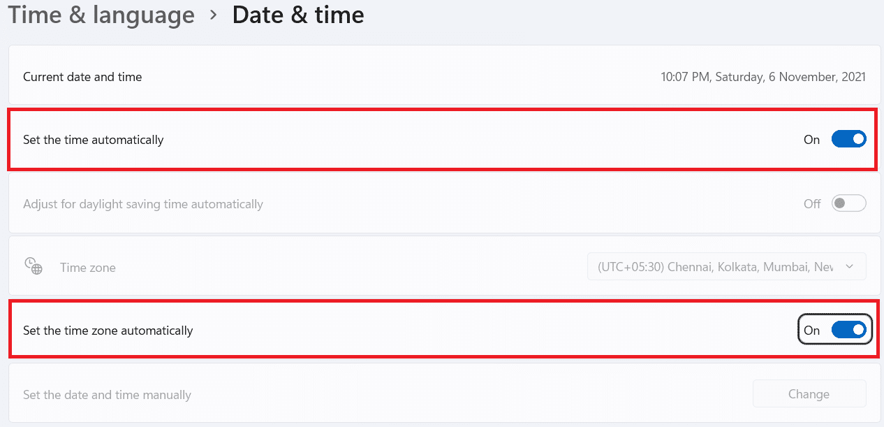 Configuración de fecha y hora automáticamente