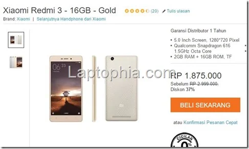 Harga Xiaomi Redmi 3