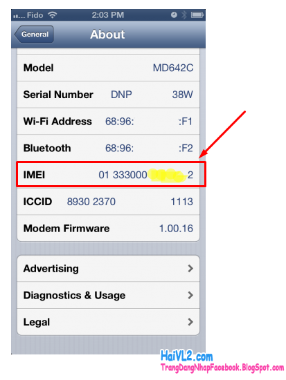 xem số imei của iphone