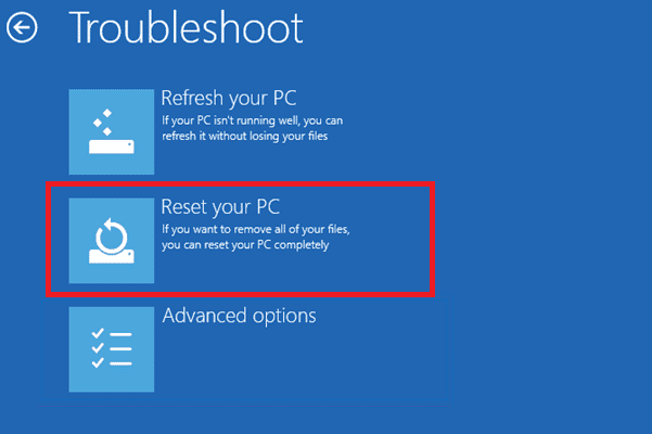 Selecteer hier Reset uw pc, zoals gemarkeerd.  wat is WDF en hoe de WDF_VIOLATION-fout in Windows 10 op te lossen?